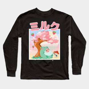 Strawberry Milk Kawaii Frog and Mushroom Long Sleeve T-Shirt